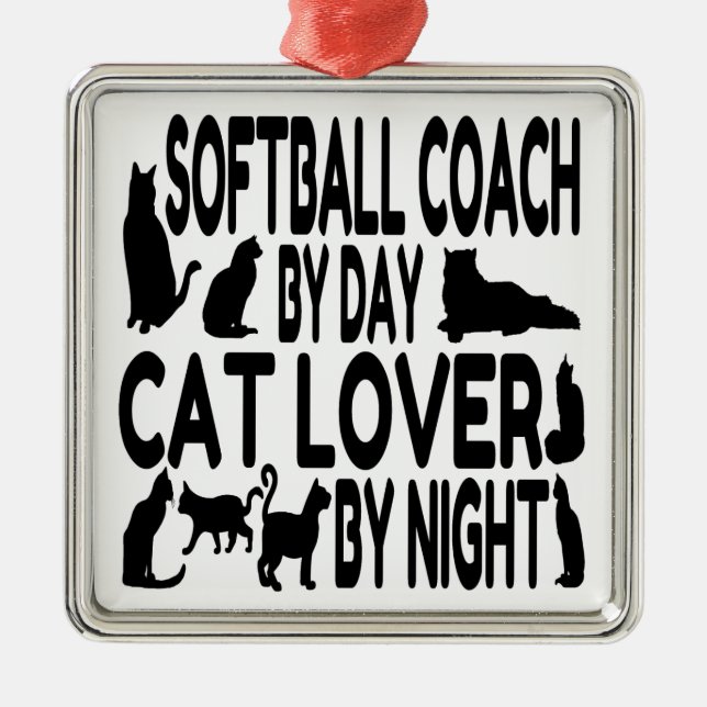 Ornement En Métal Entraîneur de softball Amoureux des chats (Devant)