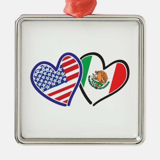 Ornement En Métal États-Unis Mexique Coeur Flags (Devant)