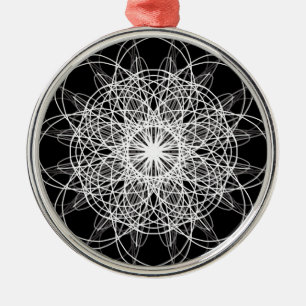 Ornement En Métal Étoile de fleurs de kaléidoscope noir et blanc