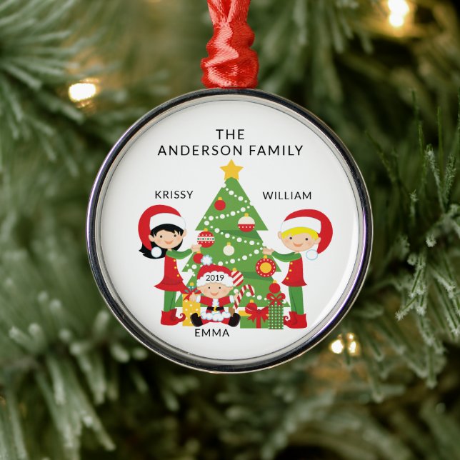 Ornement En Métal Famille sucrée de 3 Noël personnalisé (Arbre)