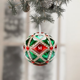 Ornement En Métal Faux Diamant Rouge Vert Vintage Bijou Gemme Initia