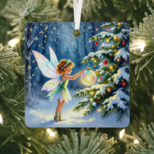 Ornement En Métal Fée de Noël dans une forêt enchantée
