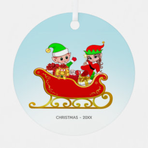 Ornement En Métal Fée et elfe de Noël sur Sleigh