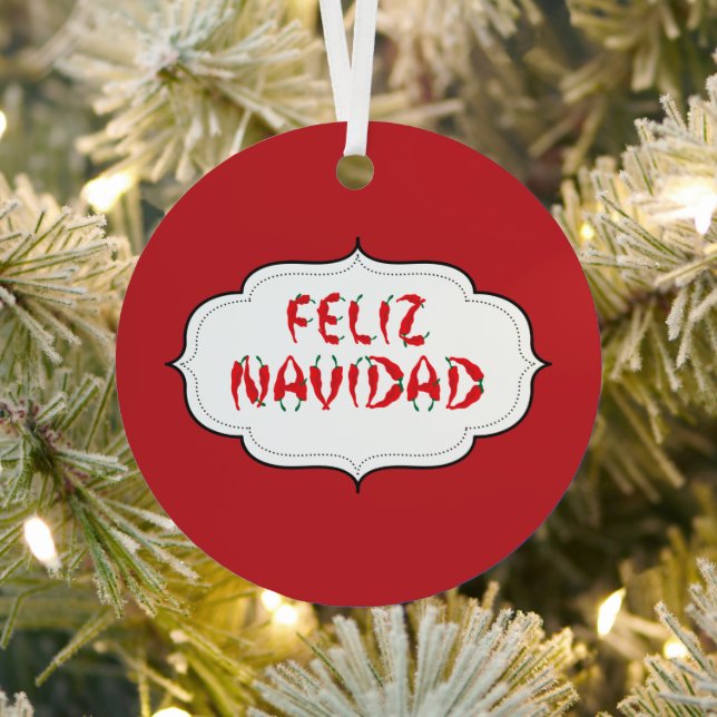 Ornement En Métal Feliz Navidad Red Chile Pepper (Insitu)