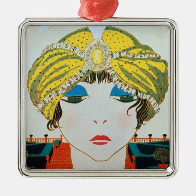 ORNEMENT EN MÉTAL FEMME AVEC TURBAN JAUNE ORIENTAL (Devant)