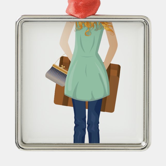 Ornement En Métal Femme blonde avec la valise (Devant)