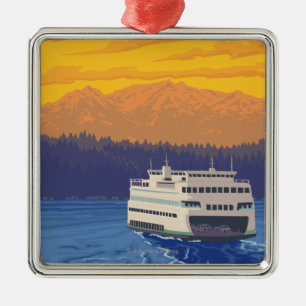 Ornement En Métal Ferry et montagnes - Seattle, Washington