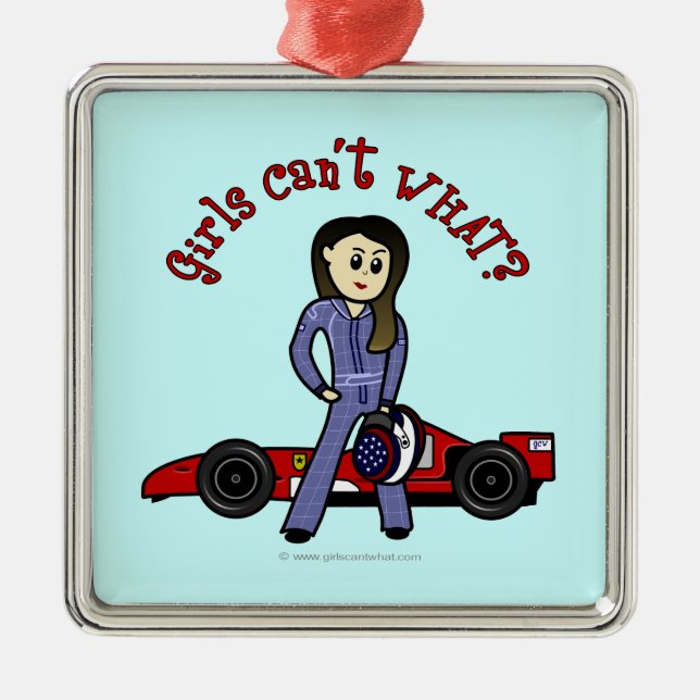 Ornement En Métal Fille pilote de voiture de course légère (Devant)