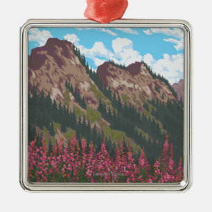 Ornement En Métal Fireweed et montagnes - le Yukon, Alaska