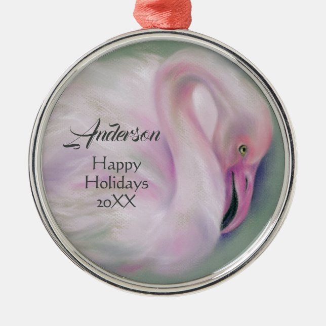 Ornement En Métal Flamant rose rose doux Pastel Personnalisé (Devant)