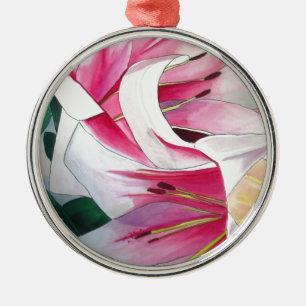 Ornement En Métal Fleur de lys blanche et rose aquarelle art origina