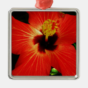 Ornement En Métal Fleur d'Hibiscus rouge-orange
