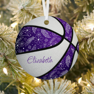 Ornement En Métal fleurs de doodle blanc violet plumes basket-ball