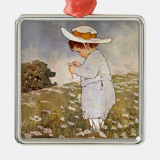 Ornement En Métal Fleurs de marguerites de cueillette d'enfants anti (Devant)