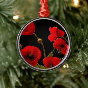 Ornement En Métal Fleurs de pavot Couleur d'eau noire rouge Couleur 