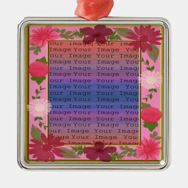 Ornement En Métal Fleurs roses Personnalisées Carré Argent Ornament (Devant)