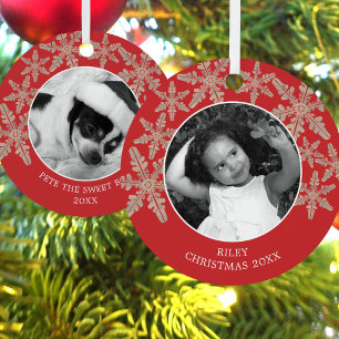 Ornement En Métal Flocon de neige rustique rouge moderne 2 Photo Chi