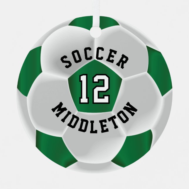 Ornement En Métal Football ⚽ balle dans un vert foncé et blanc (Recto)