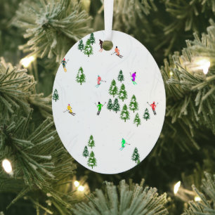 Ornement En Métal Freeride Alpine Skiers Skiing Illustration Xmas
