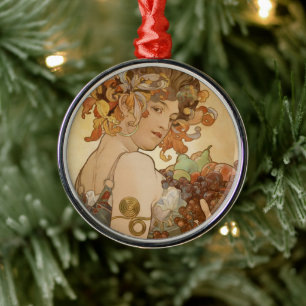 Ornement En Métal Fruit par Alphonse Mucha, Art Nouveau vintage