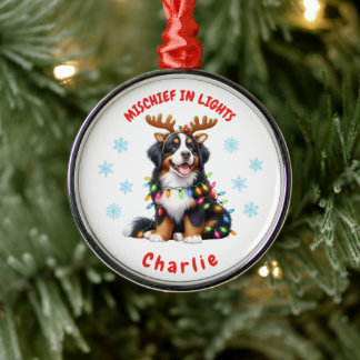 Ornement En Métal Fun Festin Aquarelle Bernese Snowflakes Chien