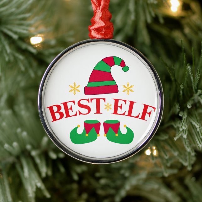 Ornement En Métal Funky Red et Green Best Elf Noël (Arbre)