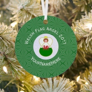 Ornement En Métal Gallois Drapeau Angel Noël Vert Blanc