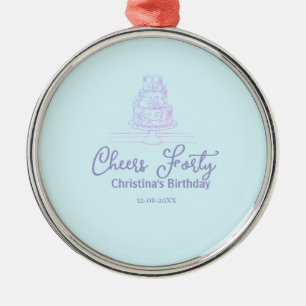 Ornement En Métal Gâteau d'anniversaire quarante ans joyeux bleu vio
