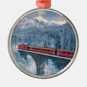 Ornement En Métal Glace et neige   Train Express Red Bernina Suisse