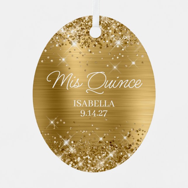 Ornement En Métal Glitt Gold Foil Quinceañera Robe Photo (Recto)