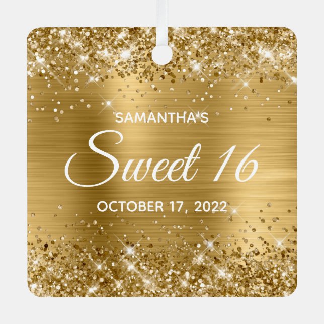 Ornement En Métal Glittery Or Ombre Foil Sweet 16 (Recto)