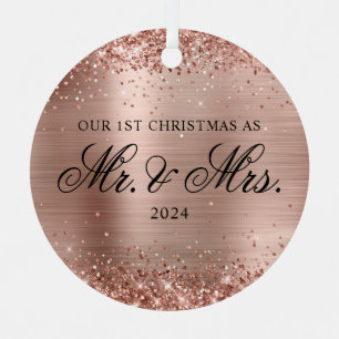 Ornement En Métal Glittery Rose Gold Foil Notre 1ère photo de Noël