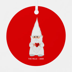 Ornement En Métal Gnome de Noël tenir un coeur sur le rouge