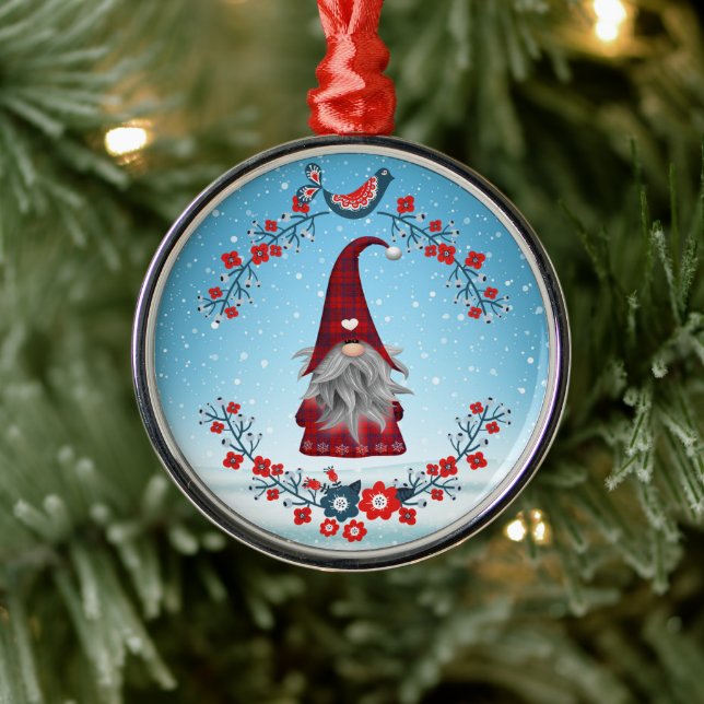 Ornement En Métal Gnome rouge et bleu - Couronne scandinave (Arbre)