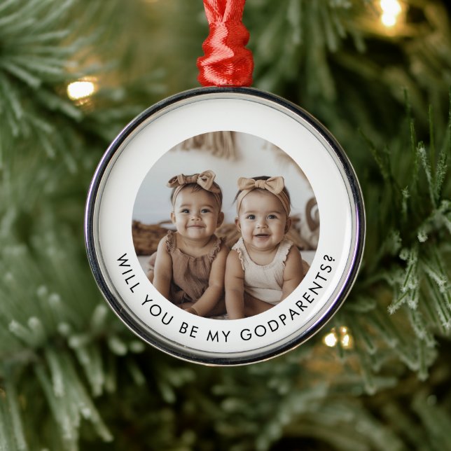 Ornement En Métal Godparents Photo Proposal Girl Twins (Arbre)