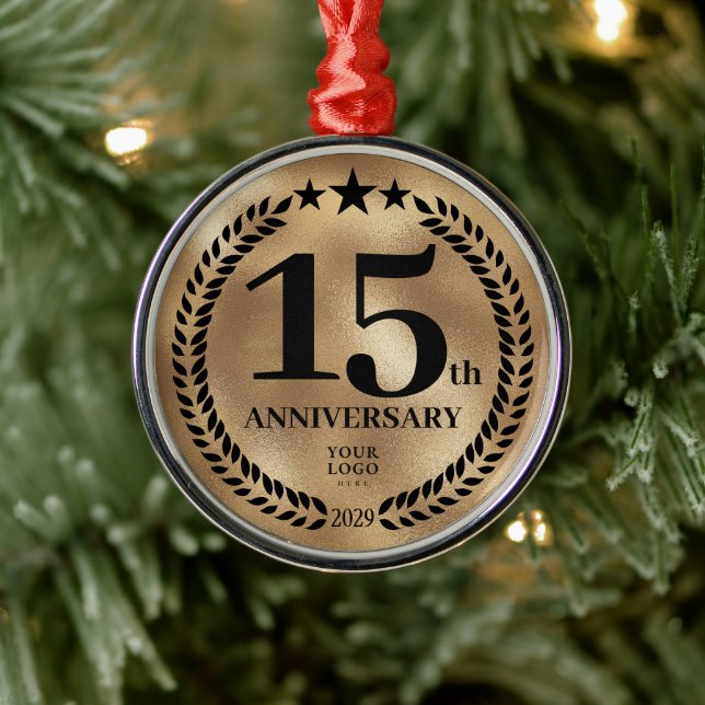 Ornement En Métal Gold 15th Anniversary Business Logo Noël (Arbre)