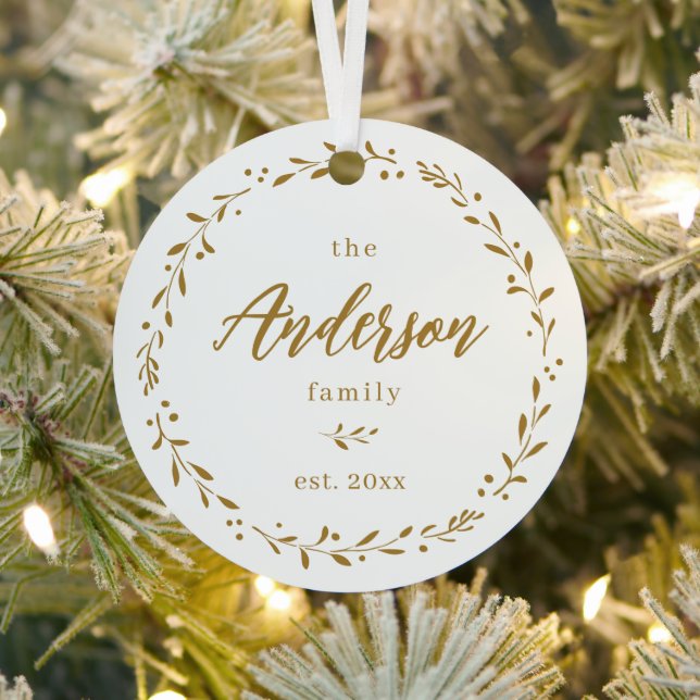 Ornement En Métal Gold Botanical Custom Family Calligraphy Noël (Insitu)