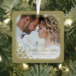 Ornement En Métal Gold Snowflakes Frame Modern Holiday Mariage Photo