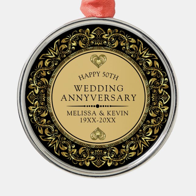 Ornement En Métal Gold Swirls cadre 50e anniversaire mariage (Devant)