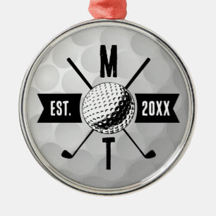 Ornement En Métal Golf Ball Texture & Club Premier Monogramme