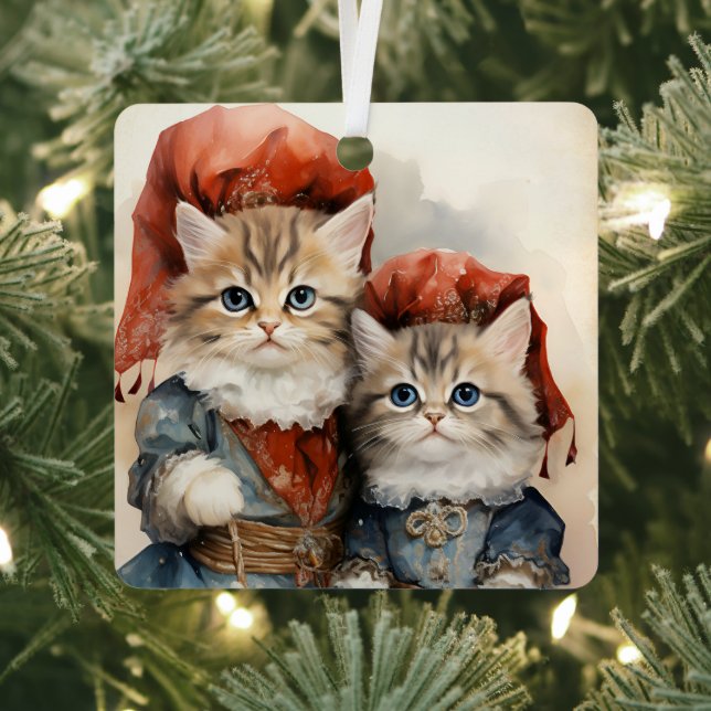 Ornement En Métal Gorgeous Gray Kitten Couple Christmas  (Insitu)