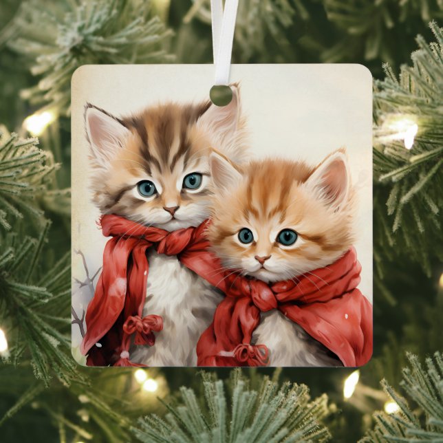 Ornement En Métal Gorgeous Orange Kitten Couple Christmas  (Insitu)