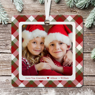 Ornement En Métal Grand-mère Photo Noël Plaid