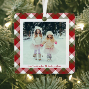 Ornement En Métal Grand-mère Photo Noël Plaid