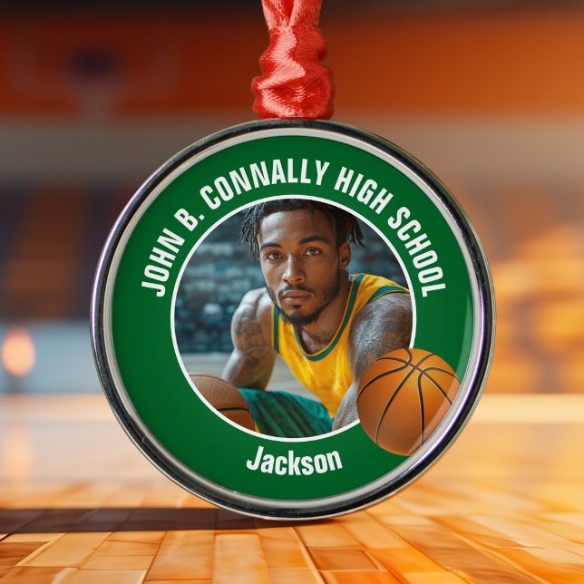 Ornement En Métal Green Basketball Player Photo Christmas (Créateur téléchargé)