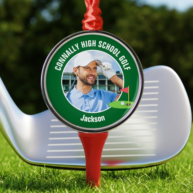 Ornement En Métal Green Golfer Photo High School Golf Team Christmas (Créateur téléchargé)