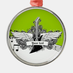 Ornement En Métal Guitare électrique en chaux et ailes en noir blanc