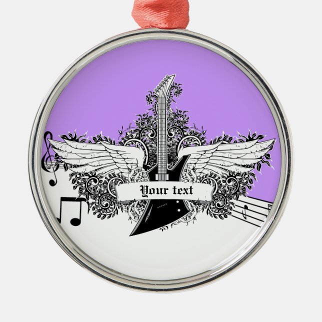 Ornement En Métal Guitare électrique violet noir avec ailes (Devant)