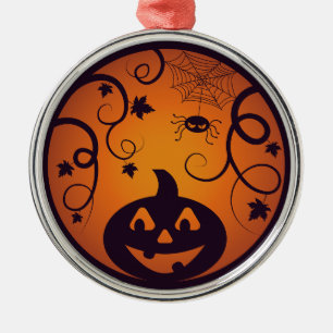 Ornement En Métal Halloween Jack-o'-lantern citrouille visage et ara