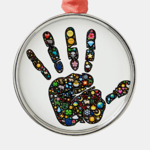 Ornement En Métal handprint d'Emoji-art avec les icônes naturelles